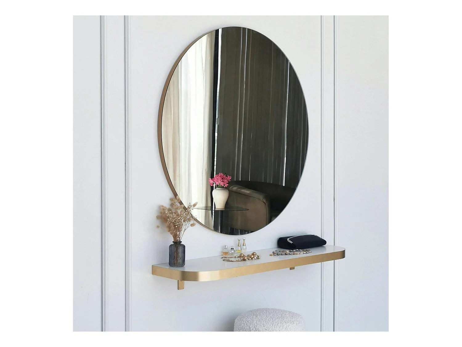Miroir rond moderne avec bordure dorée Ø90 cm CODY