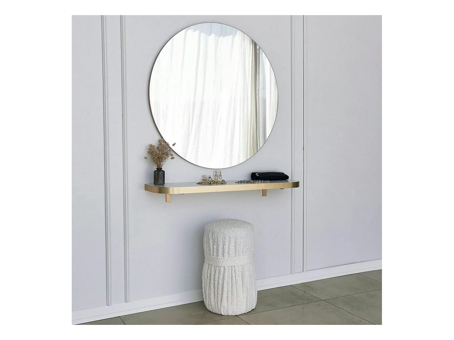 Miroir rond moderne avec bordure dorée Ø90 cm CODY