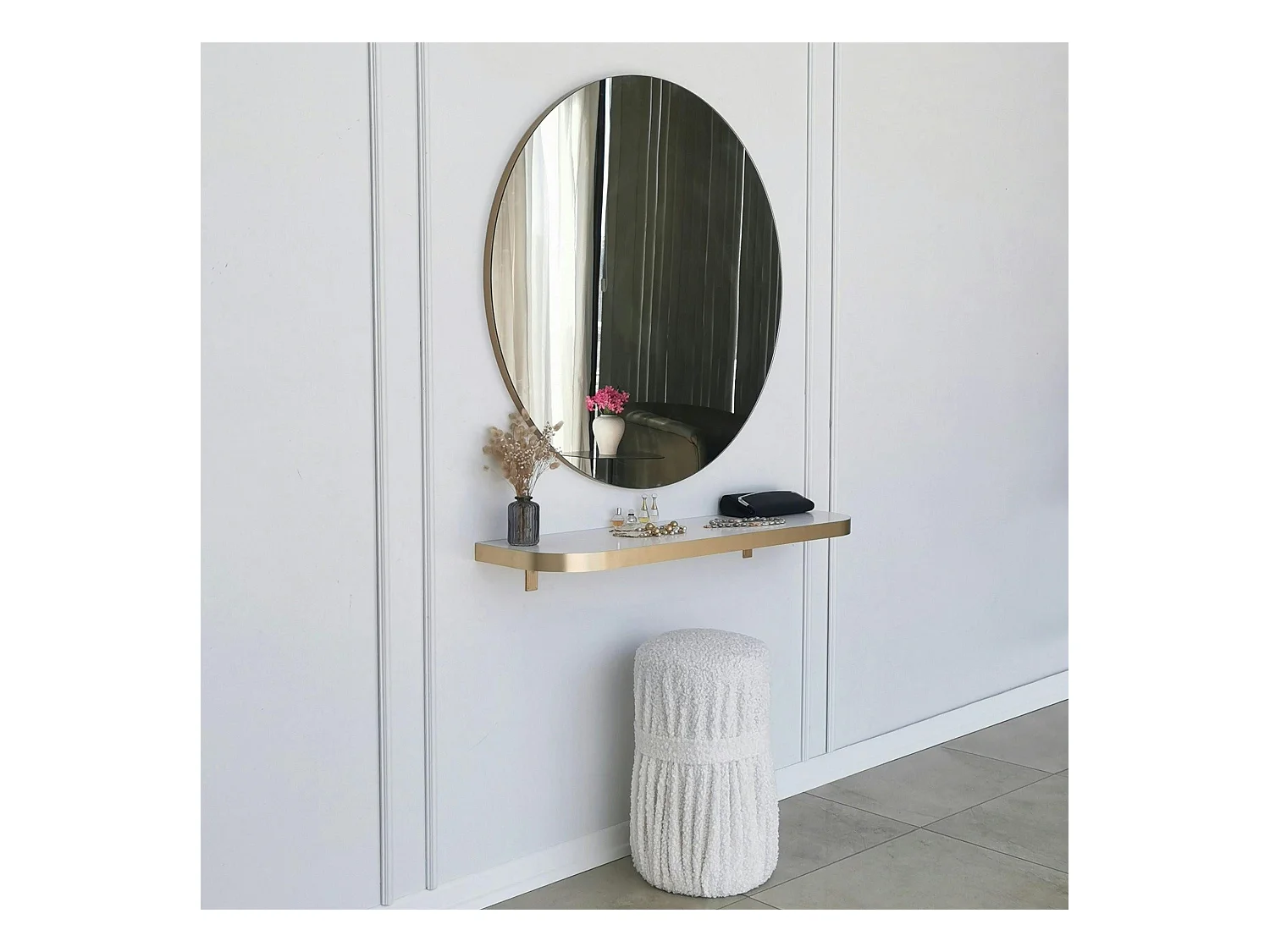 Miroir rond moderne avec bordure dorée Ø90 cm CODY