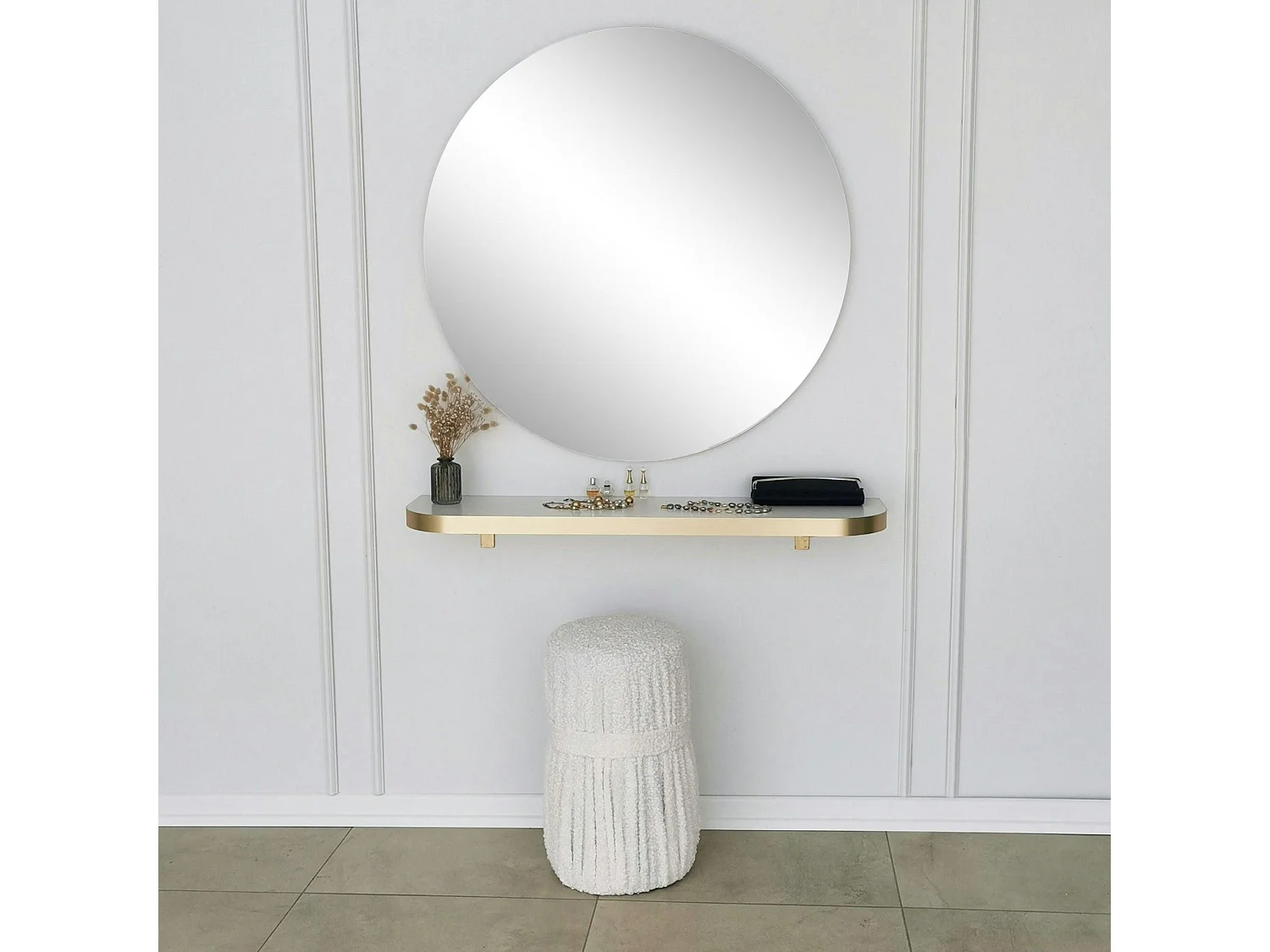 Miroir rond moderne avec bordure dorée Ø90 cm CODY