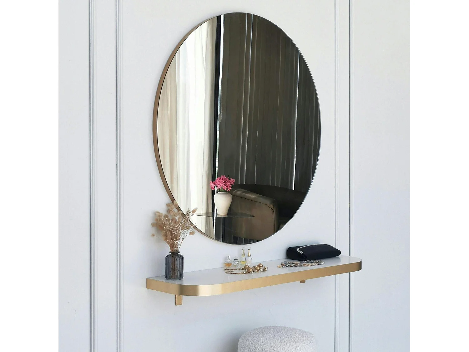 Miroir rond moderne avec bordure dorée Ø90 cm CODY