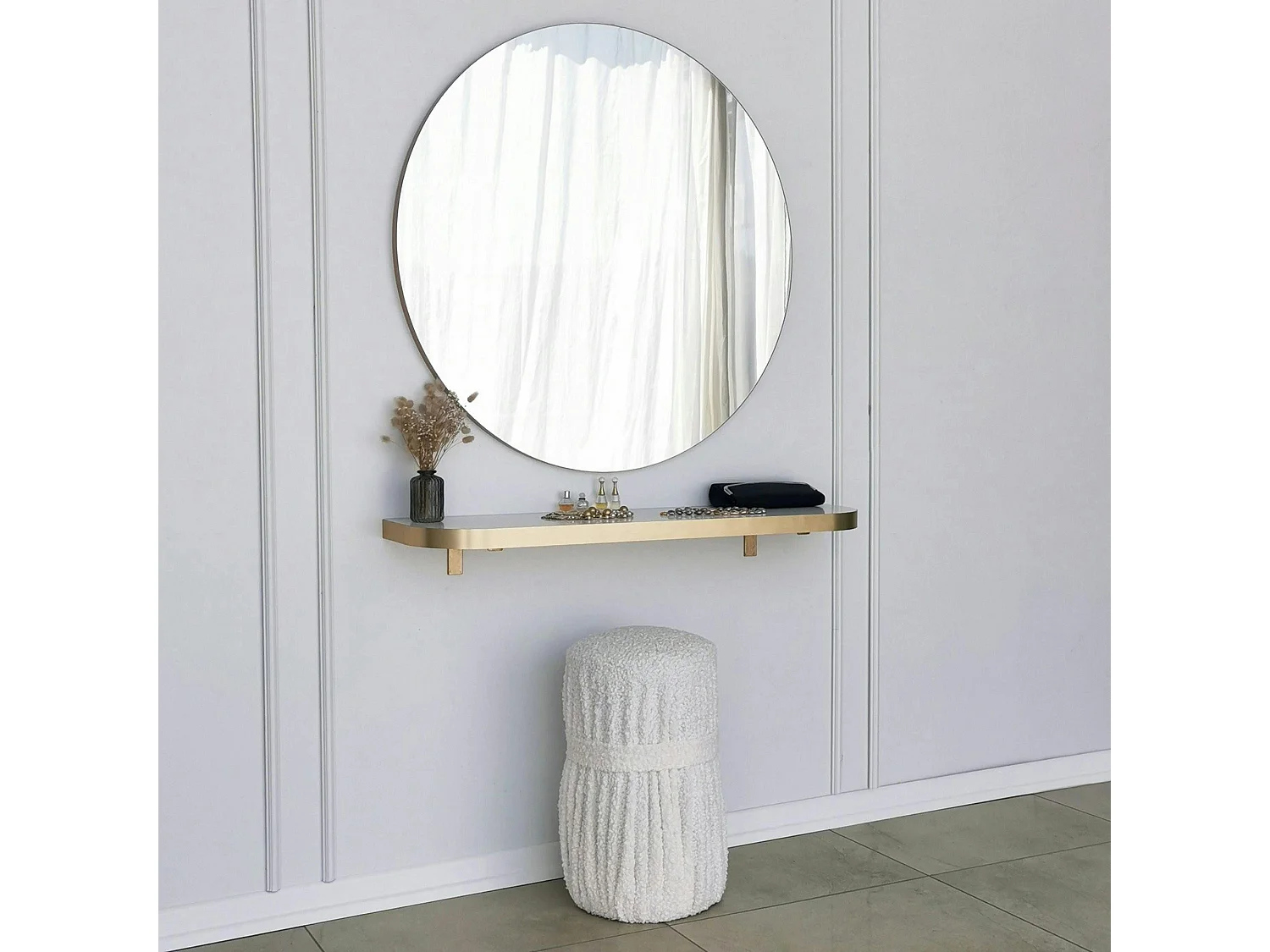 Miroir rond moderne avec bordure dorée Ø90 cm CODY