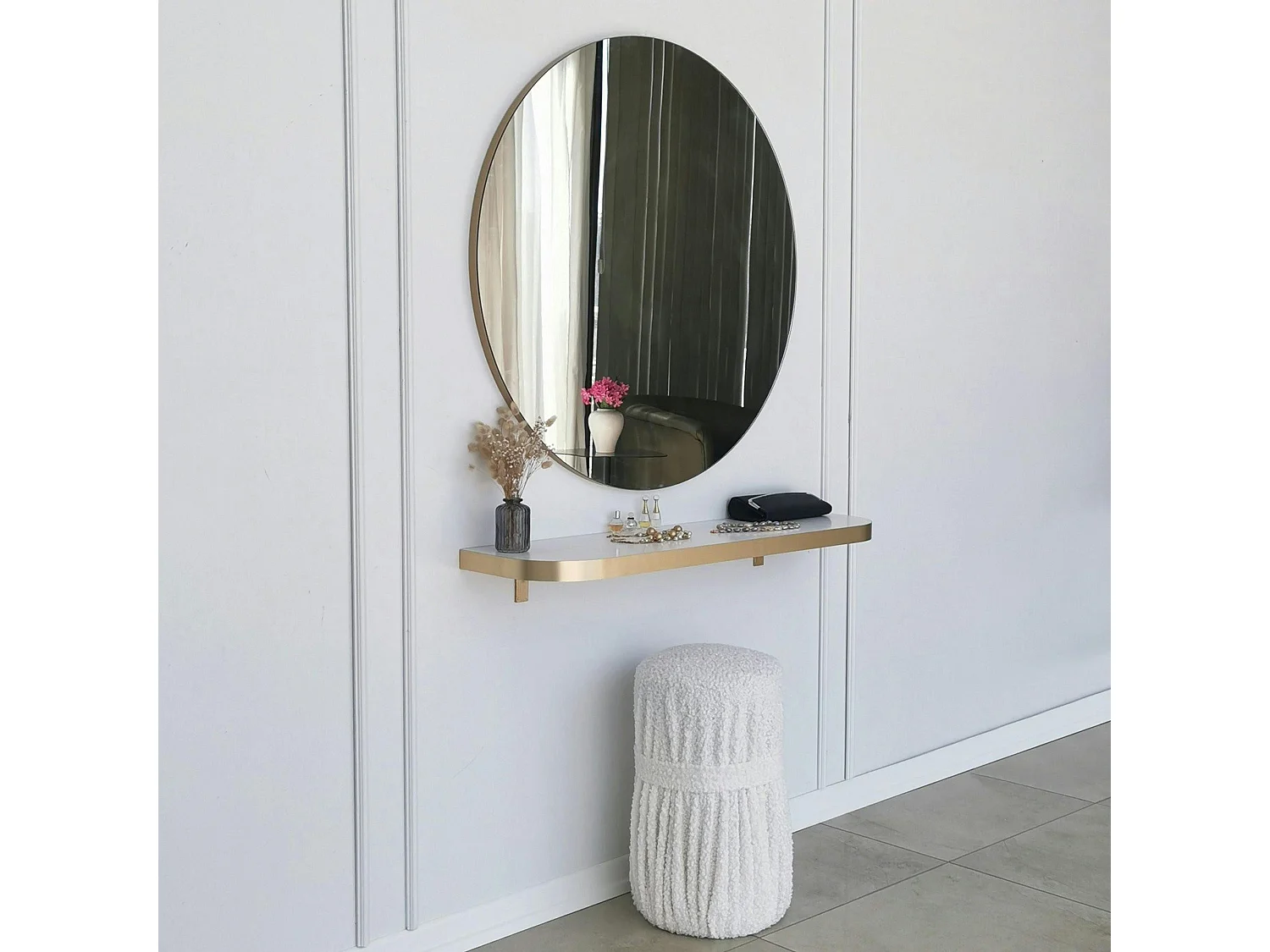 Miroir rond moderne avec bordure dorée Ø90 cm CODY
