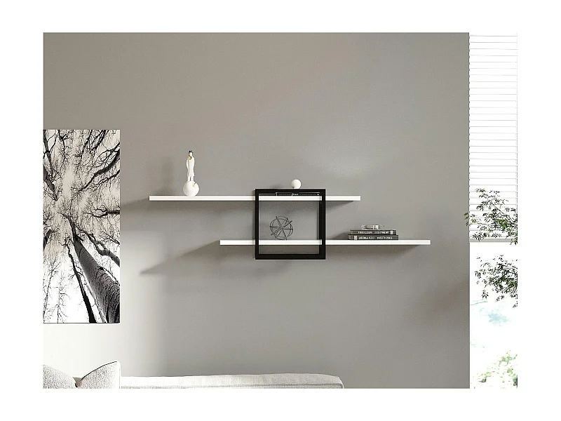 Étagère murale design blanche - 1 cube, 2 plateaux JENA
