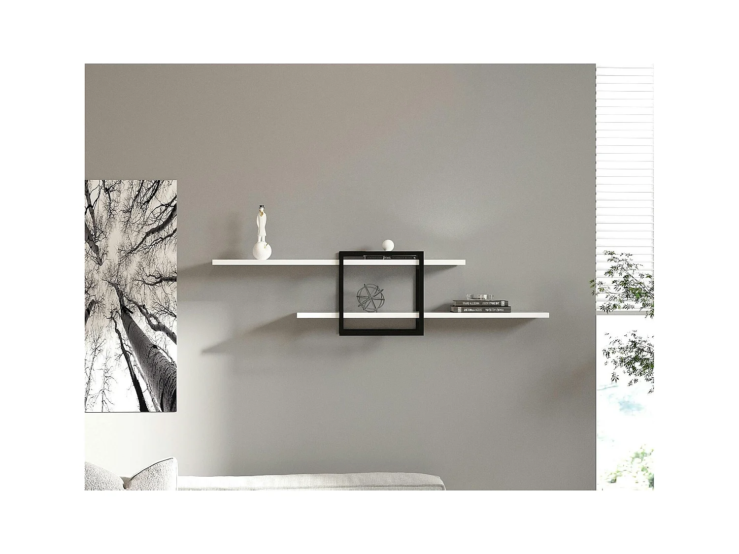 Étagère murale design blanche - 1 cube, 2 plateaux JENA