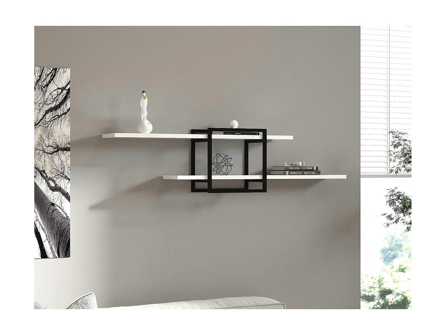 Étagère murale design blanche - 1 cube, 2 plateaux JENA