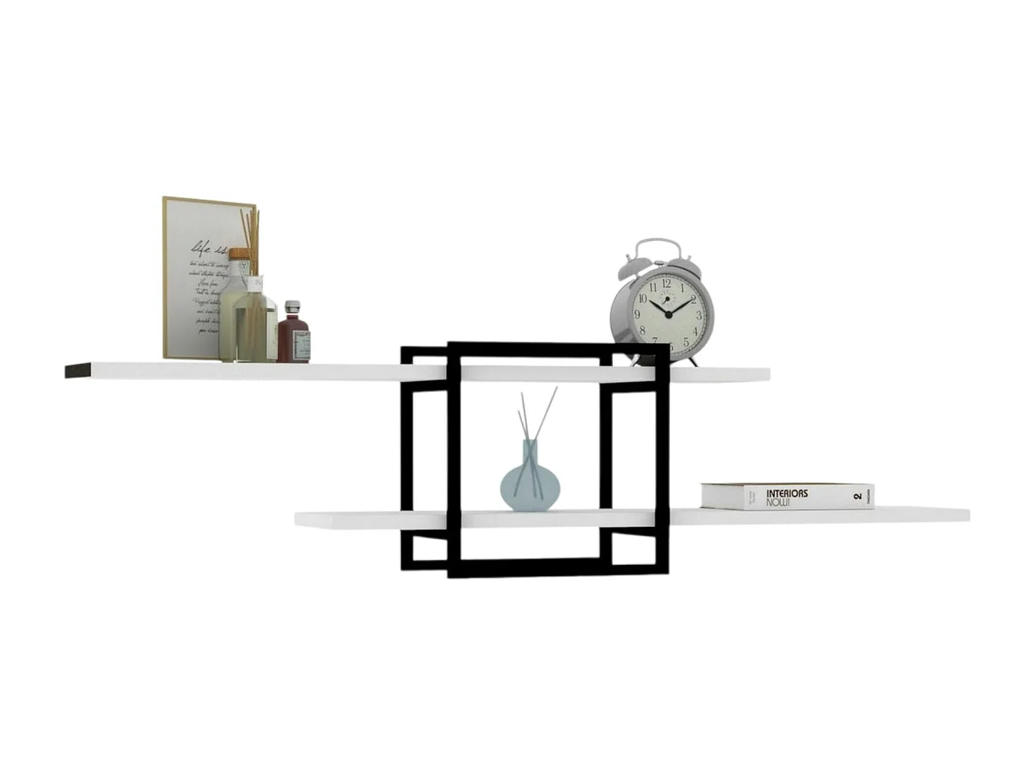 Étagère murale design blanche - 1 cube, 2 plateaux JENA