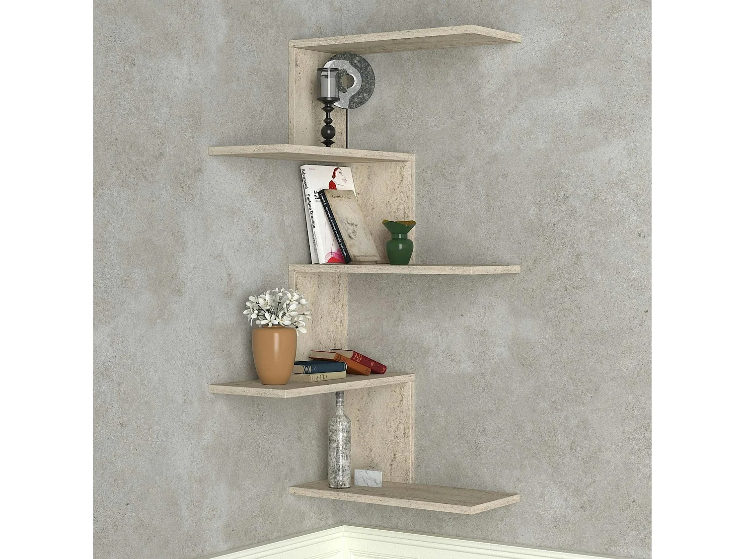 Etagère murale d'angle design effet travertin MARFA