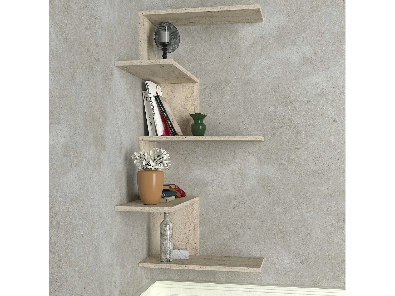 Etagère murale d'angle design effet travertin MARFA