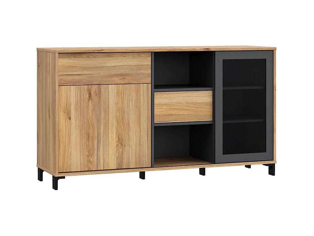 Aparador de salón-comedor de 82,4x147x42 cm con 1 puerta y 2 cajones en color beige Folke