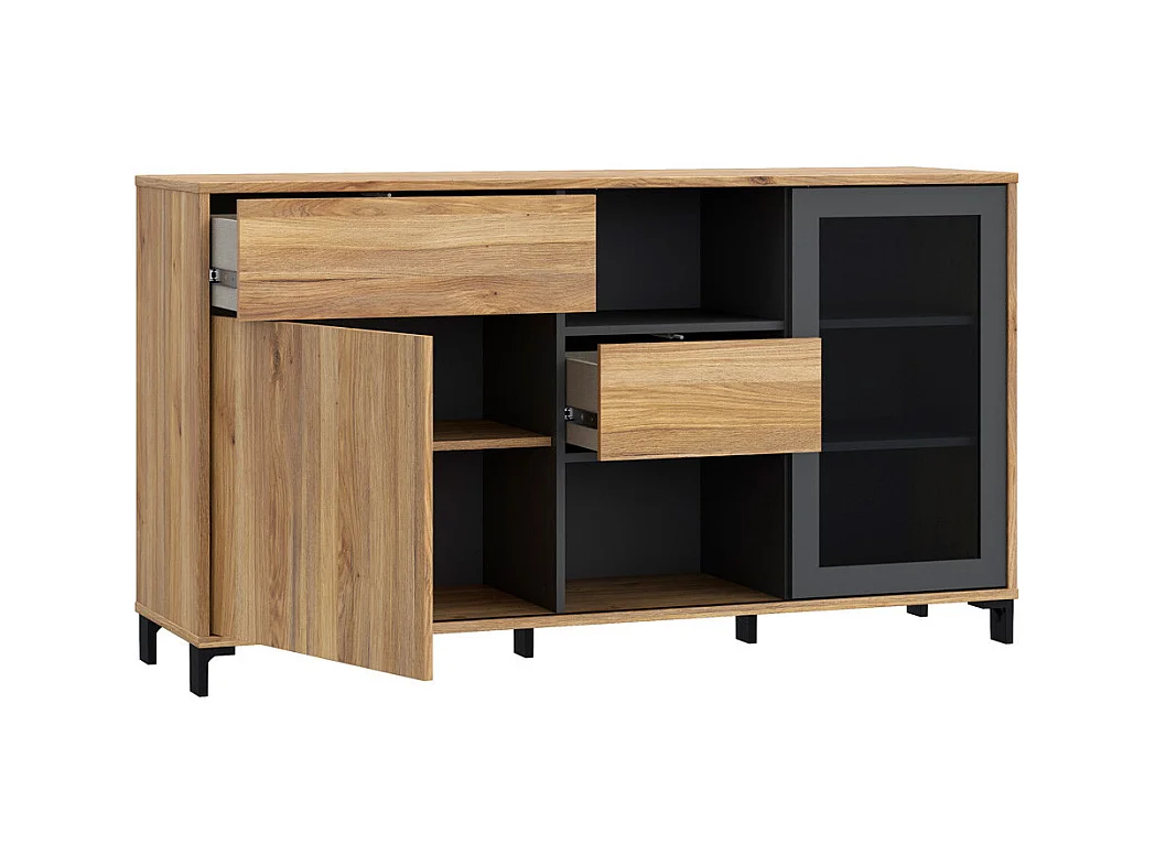 Aparador de salón-comedor de 82,4x147x42 cm con 1 puerta y 2 cajones en color beige Folke