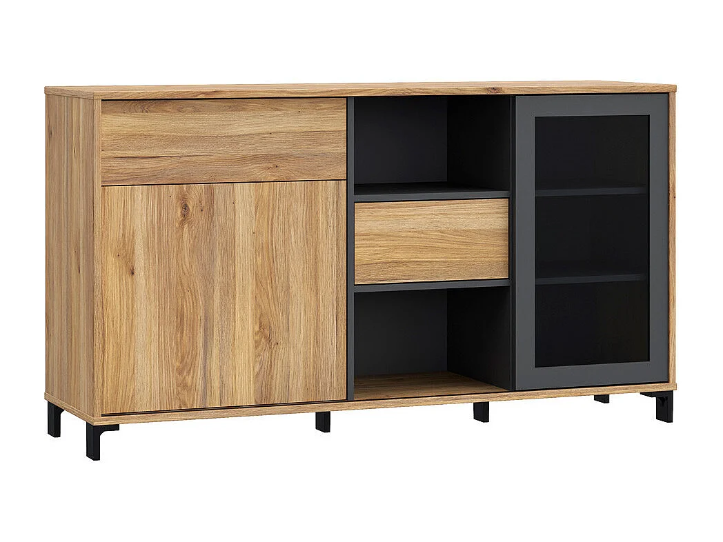 Aparador de salón-comedor de 82,4x147x42 cm con 1 puerta y 2 cajones en color beige Folke