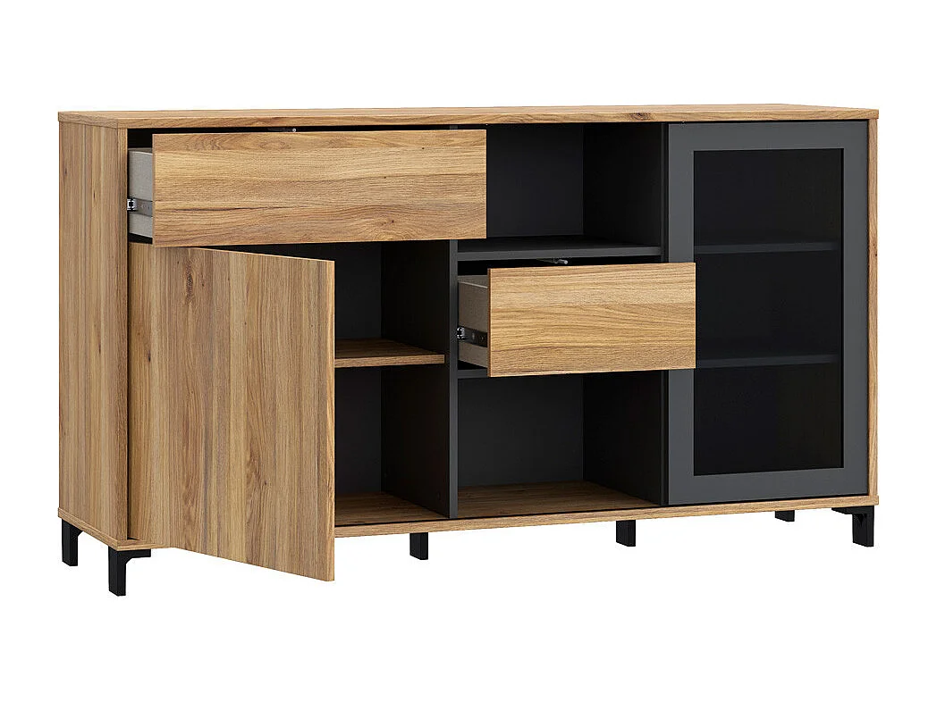 Aparador de salón-comedor de 82,4x147x42 cm con 1 puerta y 2 cajones en color beige Folke