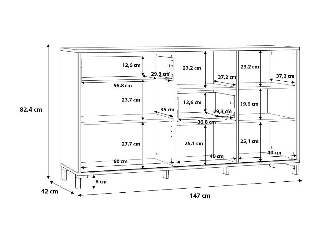 Aparador de salón-comedor de 82,4x147x42 cm con 1 puerta y 2 cajones en color beige Folke