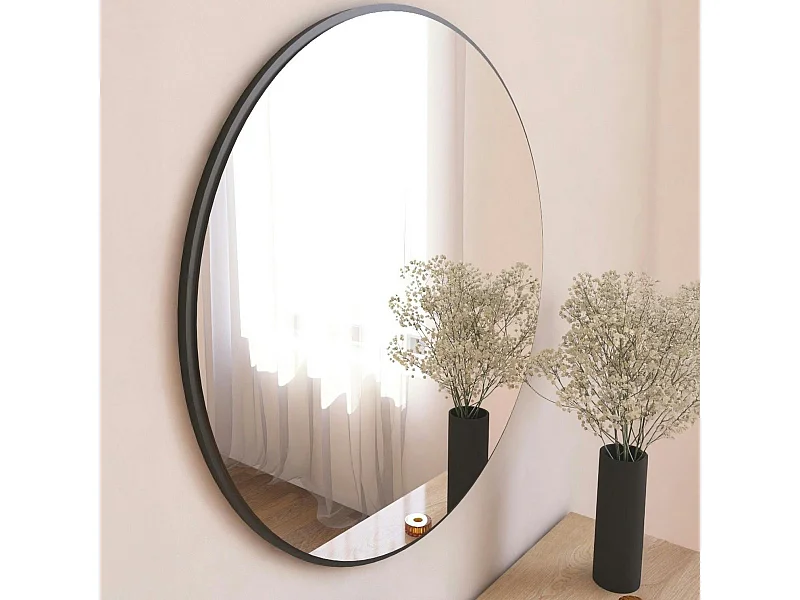 Miroir rond moderne avec fin cadre noirØ60 cm CODY