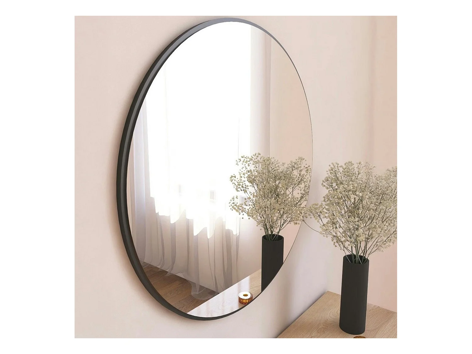 Miroir rond moderne avec fin cadre noirØ60 cm CODY