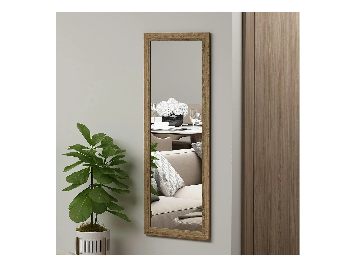Miroir rectangulaire mural avec cadre effet bois 105 cm CODY