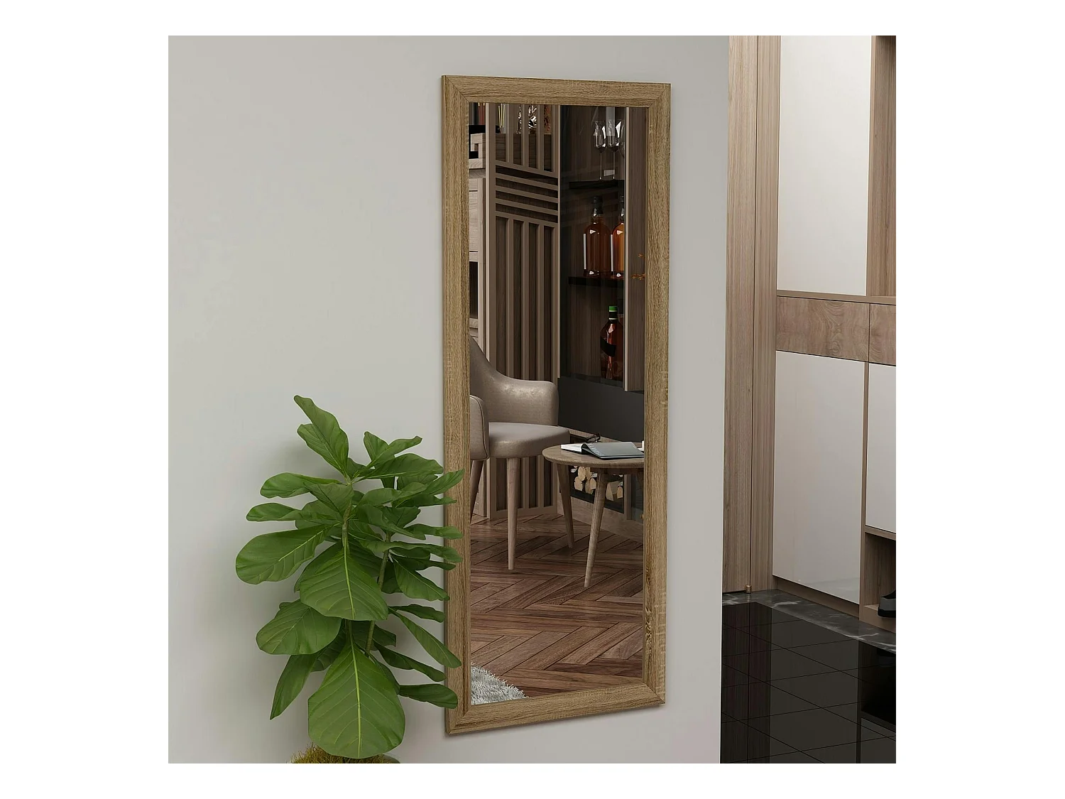 Miroir rectangulaire mural avec cadre effet bois 105 cm CODY