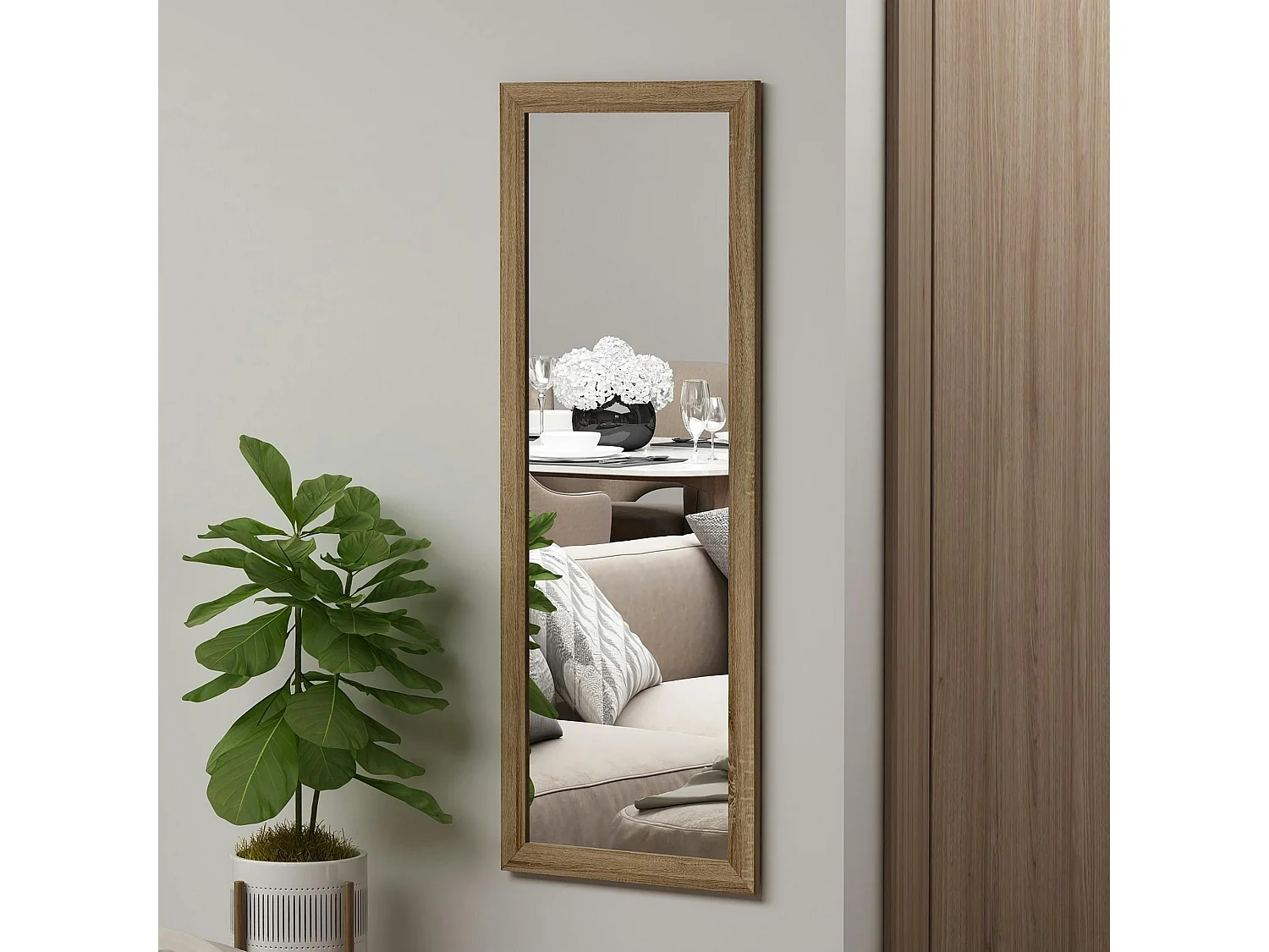 Miroir rectangulaire mural avec cadre effet bois 105 cm CODY