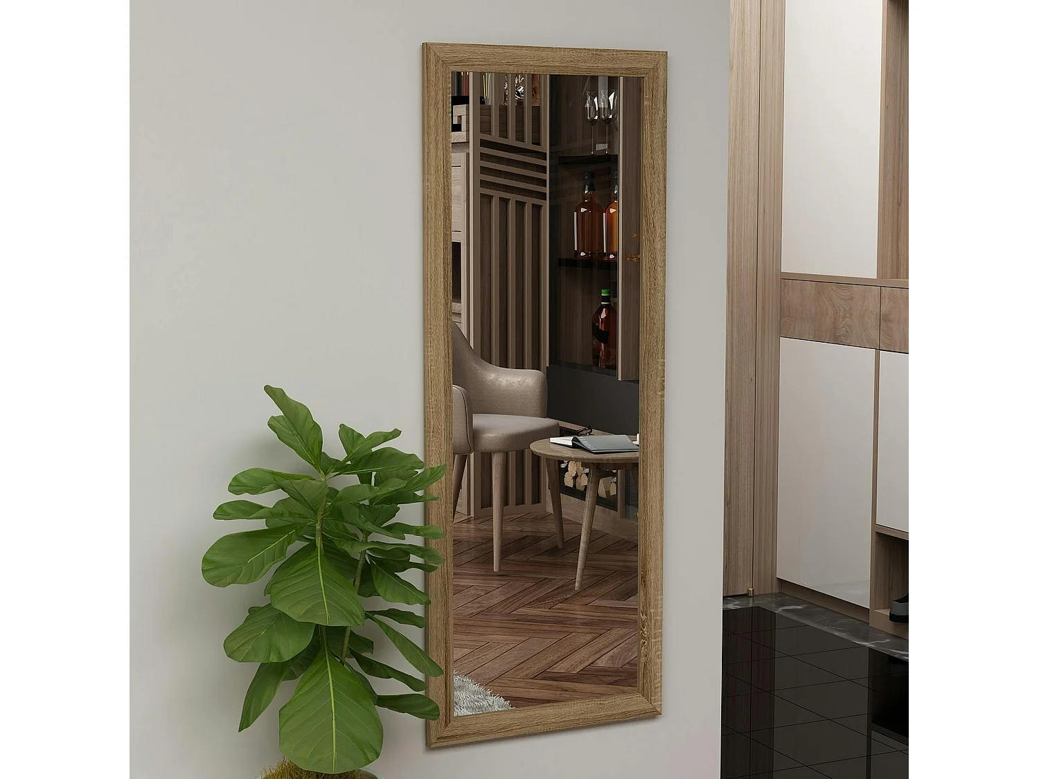 Miroir rectangulaire mural avec cadre effet bois 105 cm CODY