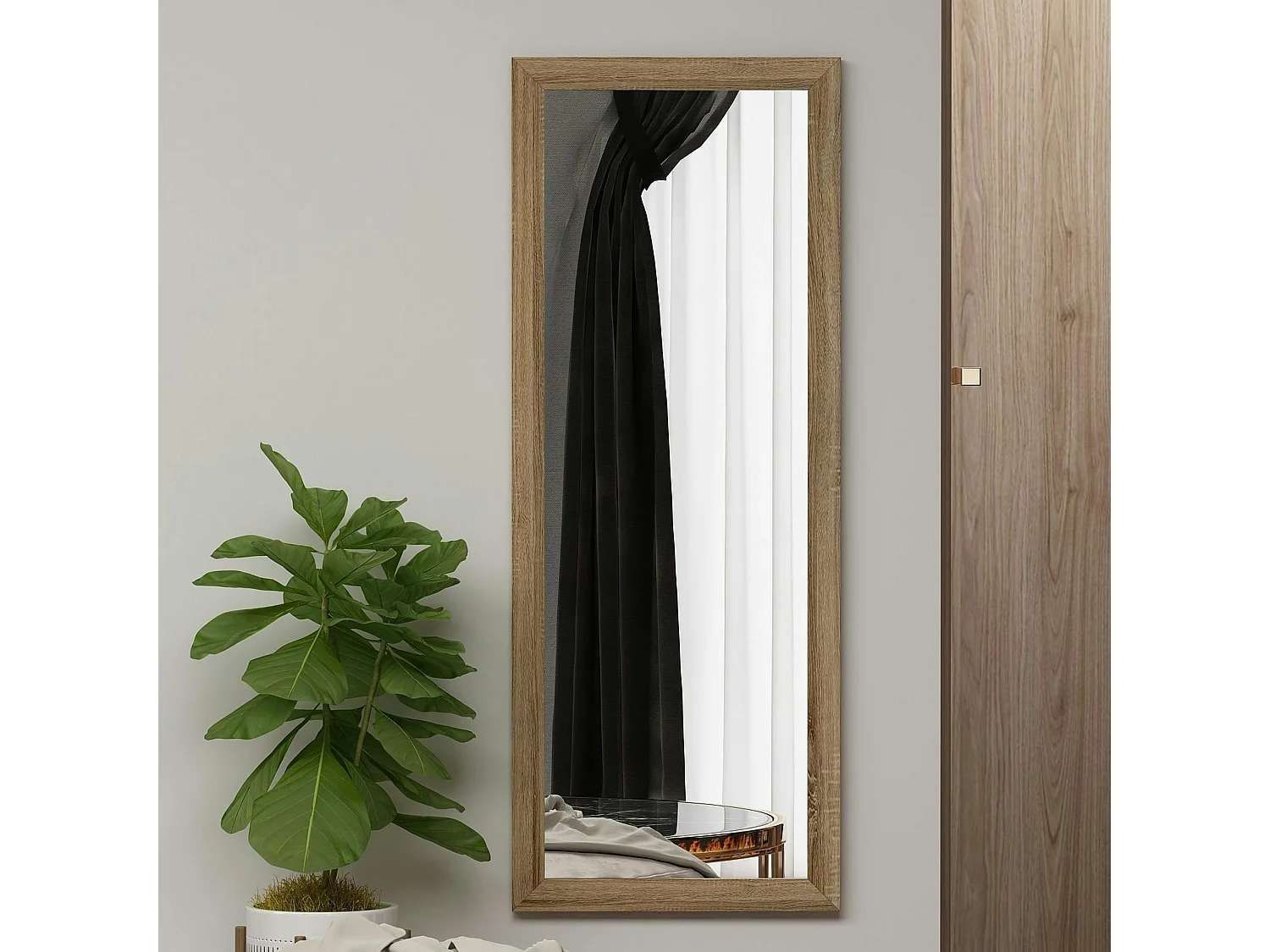 Miroir rectangulaire mural avec cadre effet bois 105 cm CODY