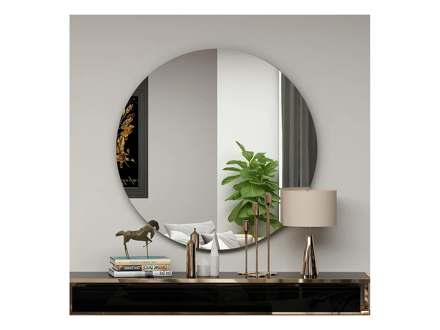 Miroir rond à bord noirØ70 cm - style moderne CODY