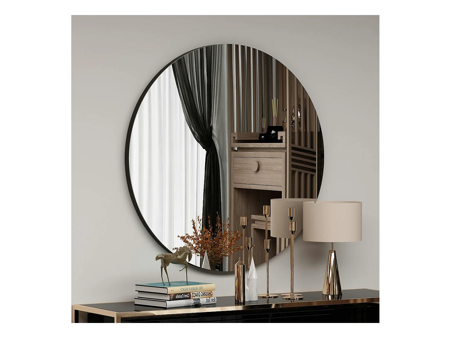 Miroir rond à bord noirØ70 cm - style moderne CODY