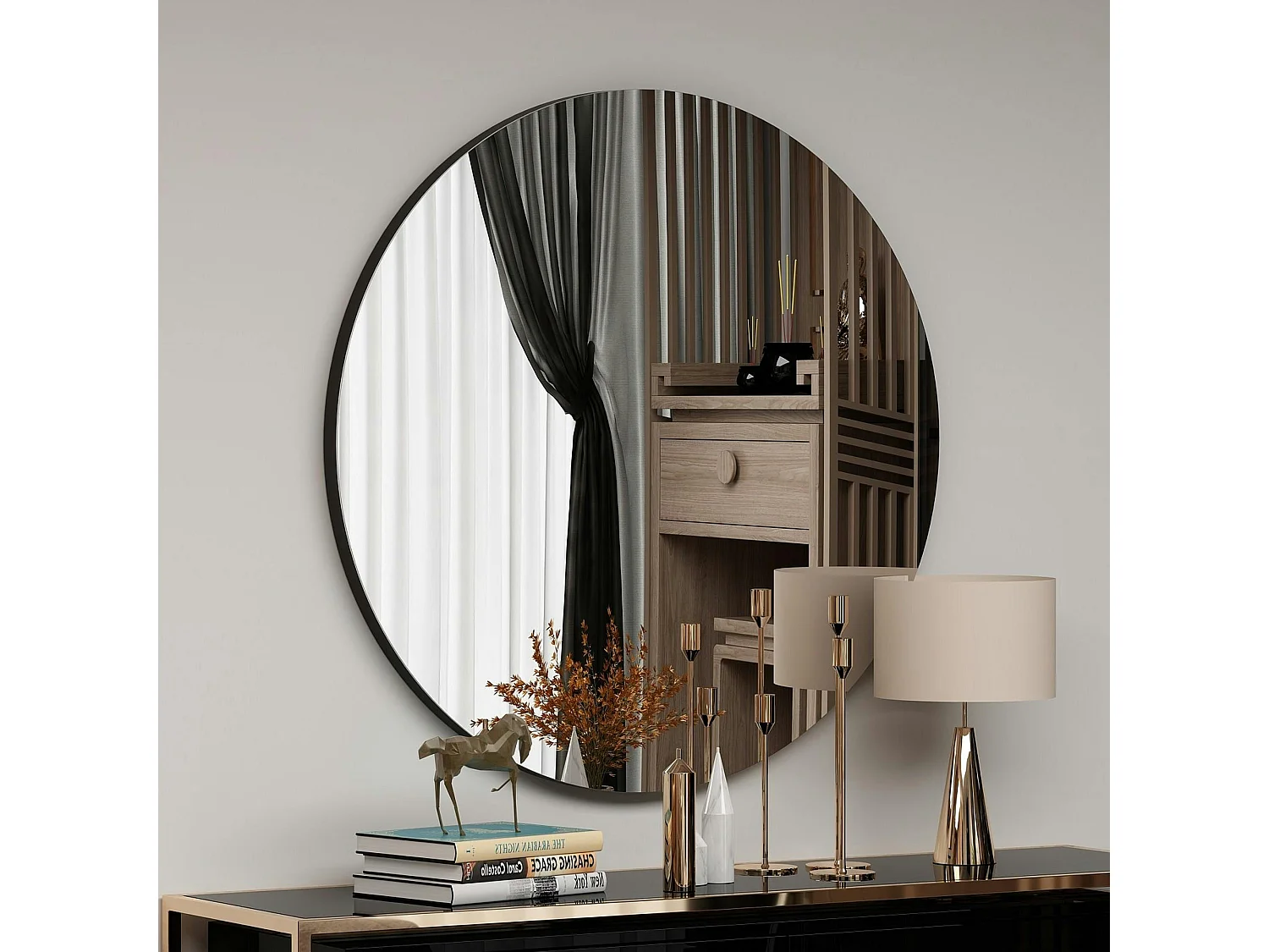 Miroir rond à bord noirØ70 cm - style moderne CODY