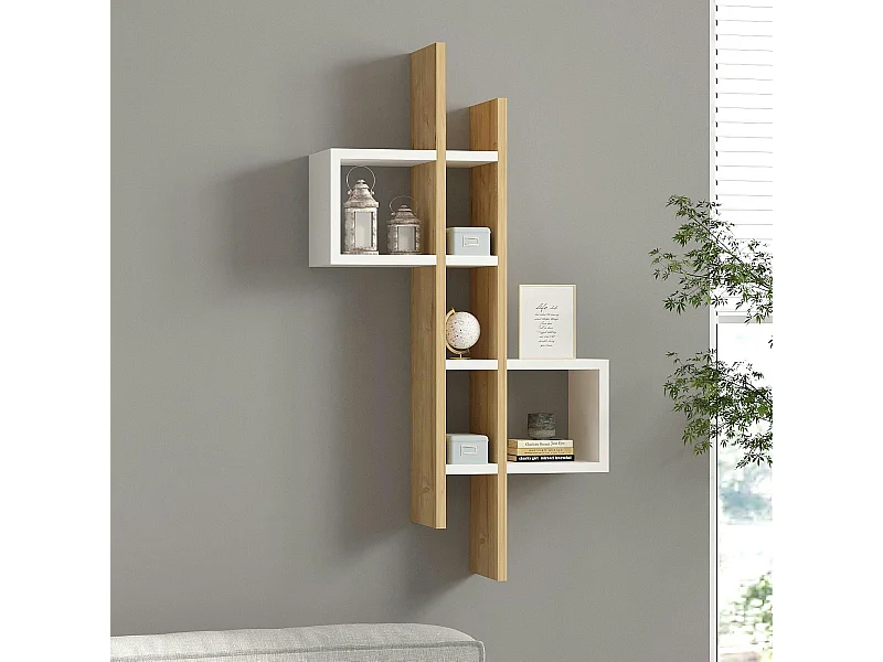 Etagère murale design bicolore, effet chêne et blanc MARFA