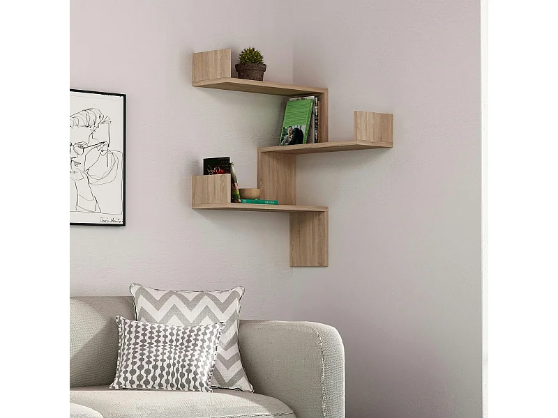 Étagère murale d’angle effet bois clair - 3 tablettes MARFA