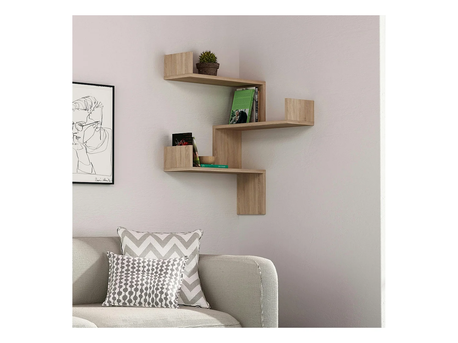 Étagère murale d’angle effet bois clair - 3 tablettes MARFA