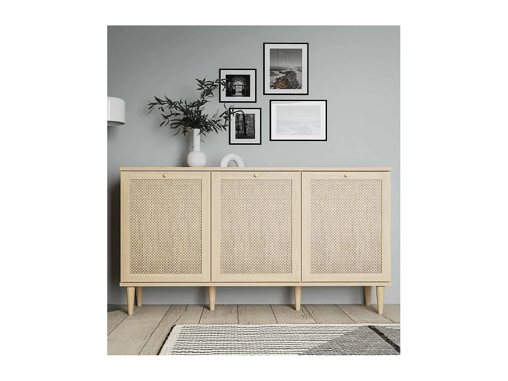 Aparador de salón-comedor de 89,8x149,8x41,4 cm con detalles en ratán en color beige Deka