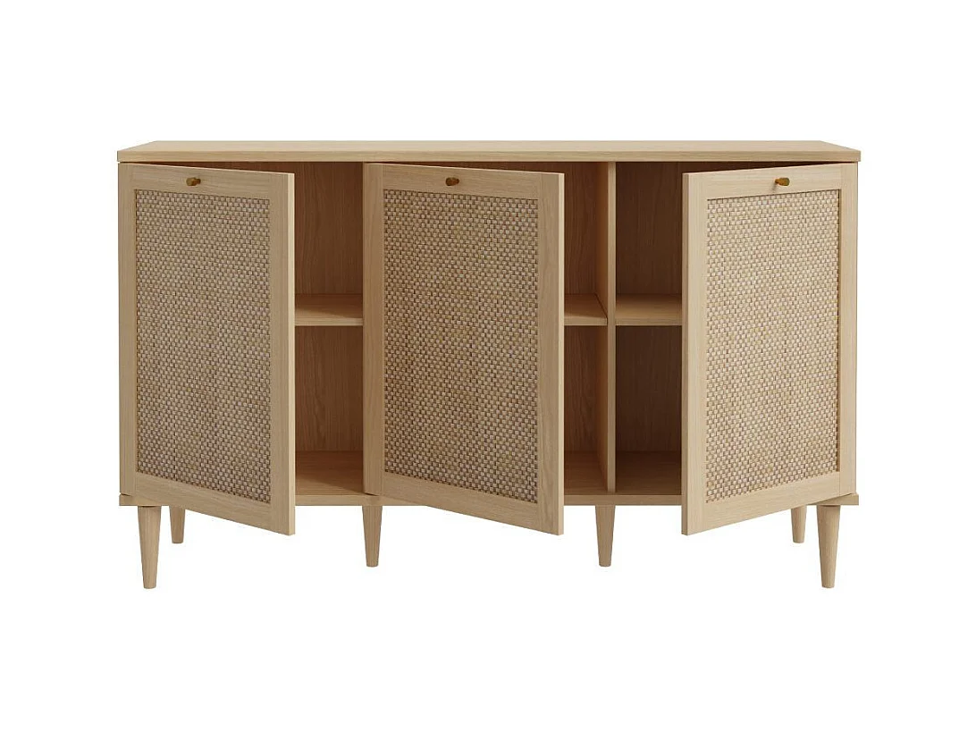 Aparador de salón-comedor de 89,8x149,8x41,4 cm con detalles en ratán en color beige Deka
