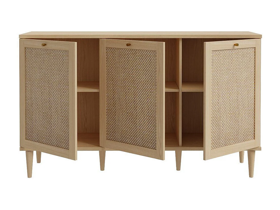 Aparador de salón-comedor de 89,8x149,8x41,4 cm con detalles en ratán en color beige Deka