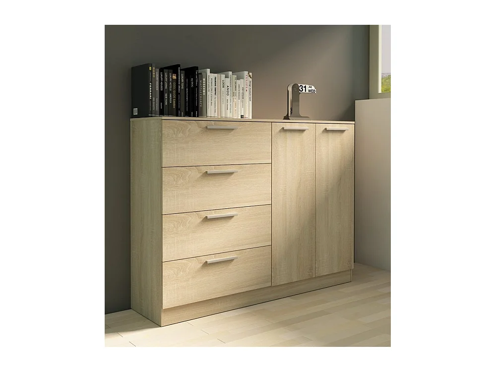 Cómoda de 4 cajones y 2 puertas de 120x120x43 cm en madera aglomerada en color beige Cube