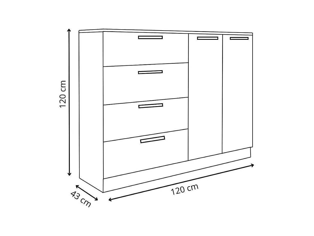 Cómoda de 4 cajones y 2 puertas de 120x120x43 cm en madera aglomerada en color beige Cube