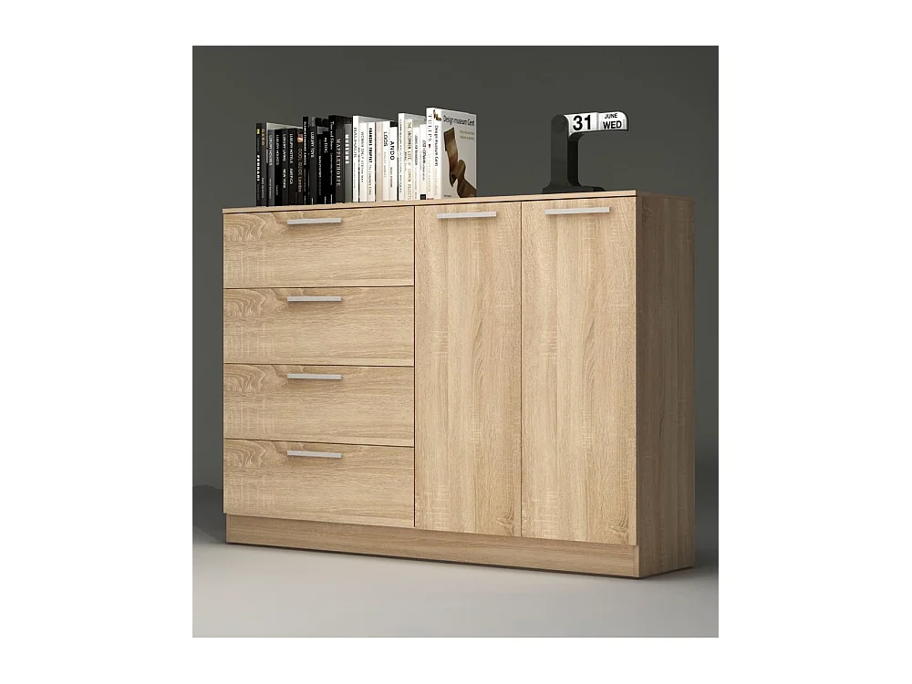 Cómoda de 4 cajones y 2 puertas de 120x120x43 cm en madera aglomerada en color beige Cube