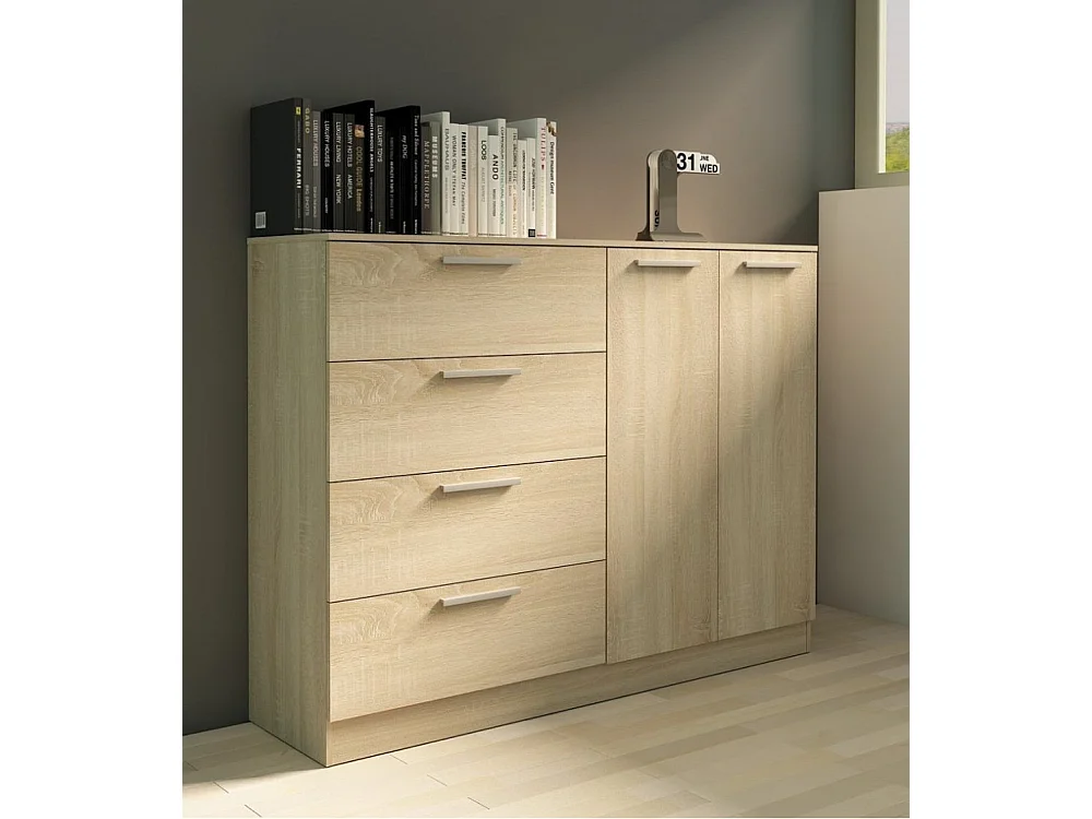 Cómoda de 4 cajones y 2 puertas de 120x120x43 cm en madera aglomerada en color beige Cube