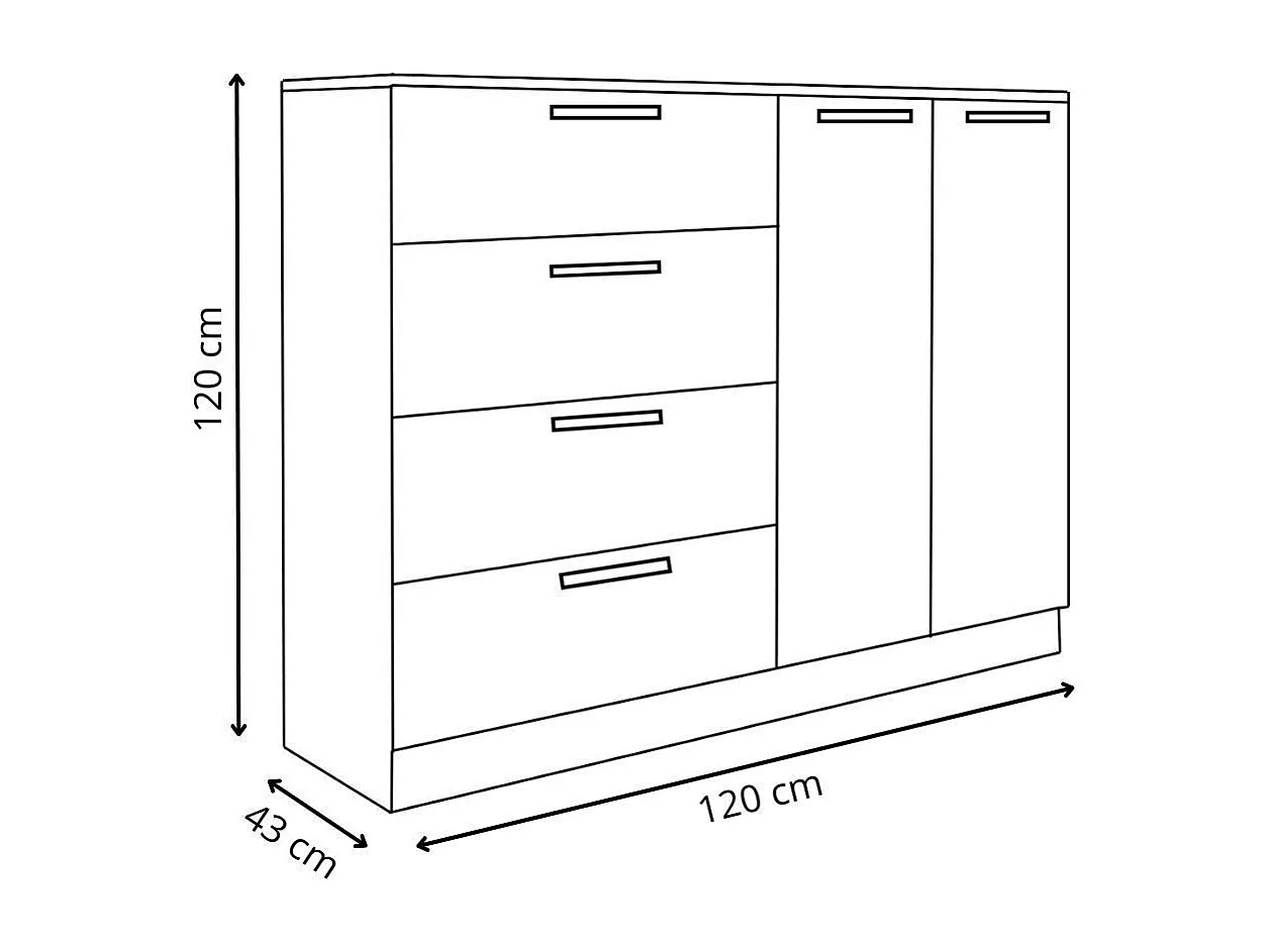 Cómoda de 4 cajones y 2 puertas de 120x120x43 cm en madera aglomerada en color beige Cube
