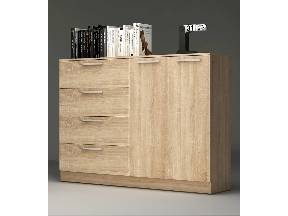 Cómoda de 4 cajones y 2 puertas de 120x120x43 cm en madera aglomerada en color beige Cube