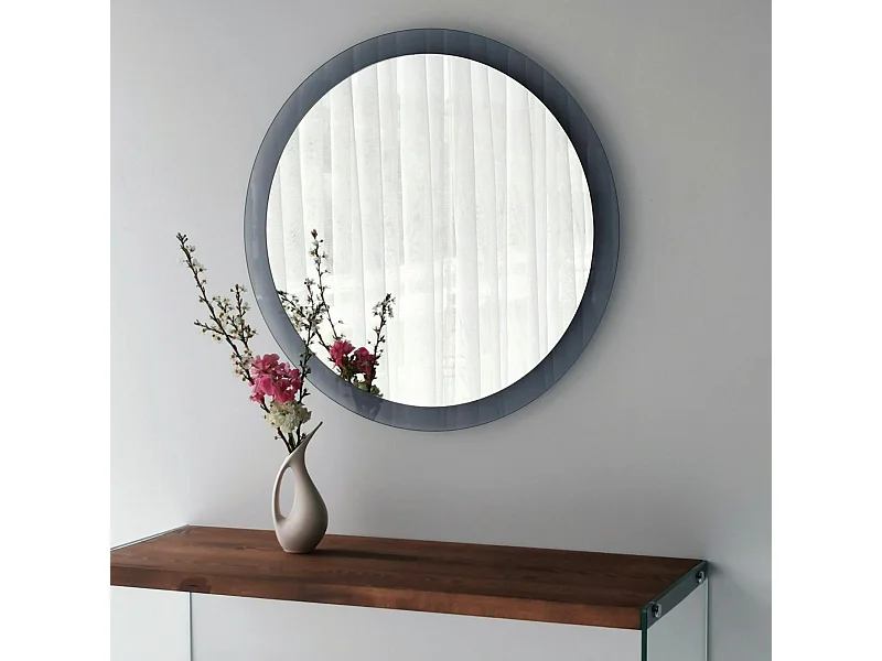 Miroir rond moderne cadre verre fumé Ø65 cm CODY