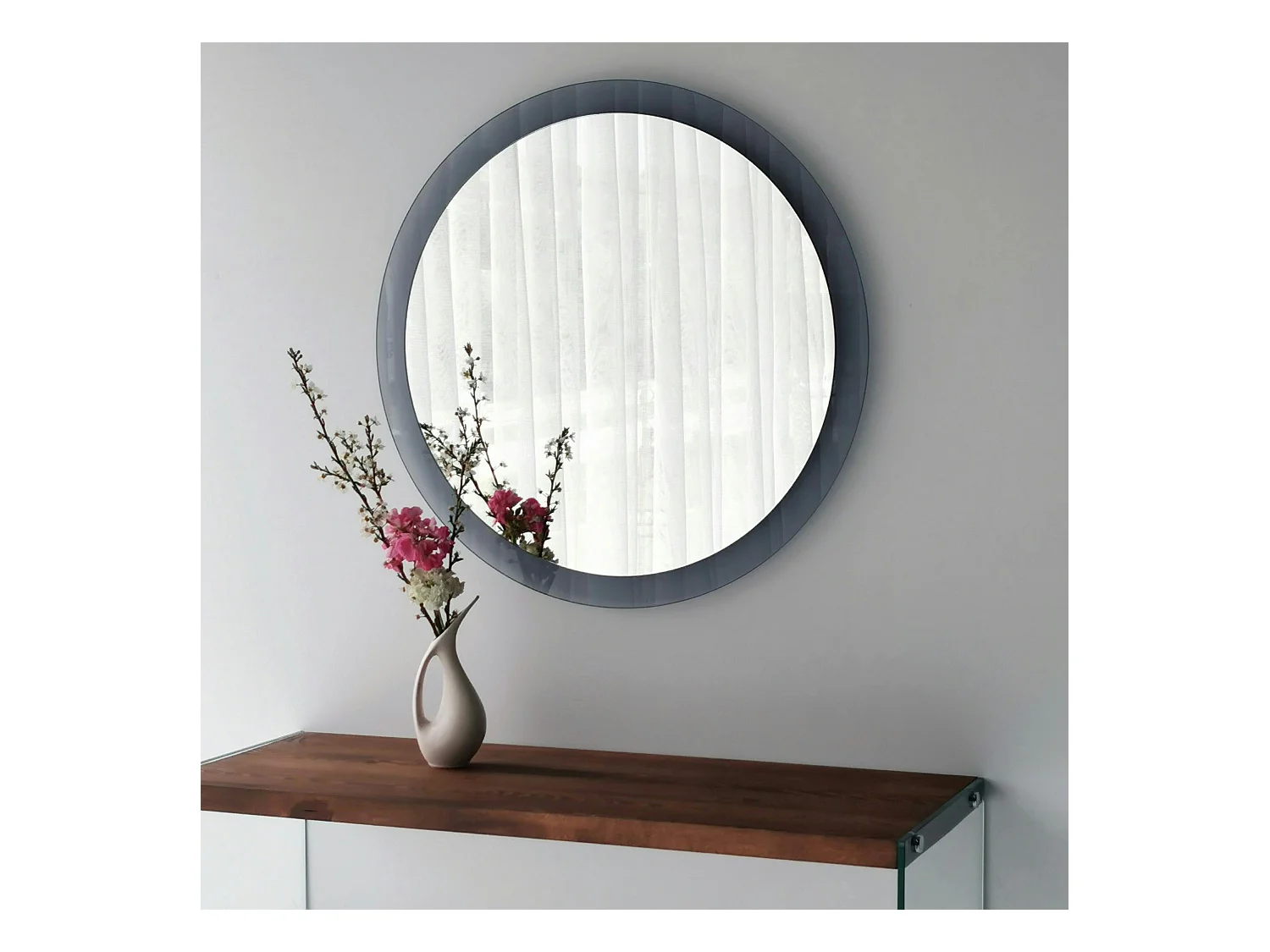 Miroir rond moderne cadre verre fumé Ø65 cm CODY