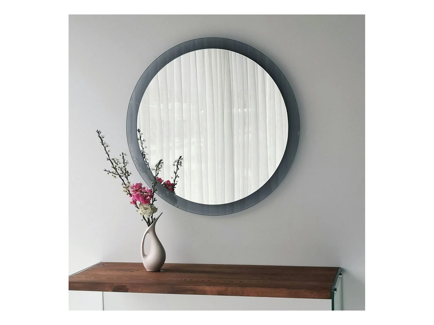 Miroir rond moderne cadre verre fumé Ø65 cm CODY