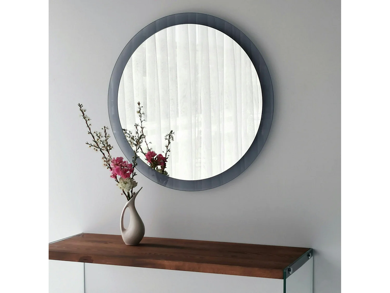 Miroir rond moderne cadre verre fumé Ø65 cm CODY