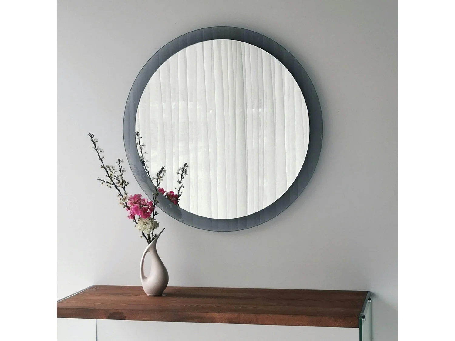 Miroir rond moderne cadre verre fumé Ø65 cm CODY