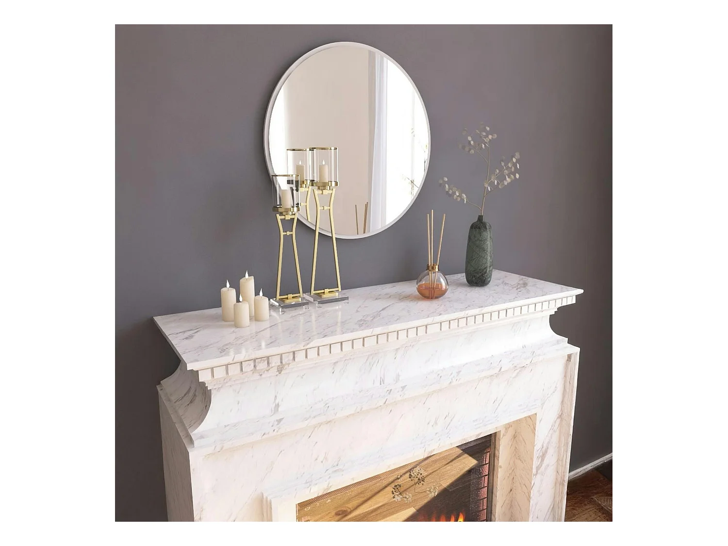 Miroir rond blanc moderne avec fin cadre Ø60 cm CODY