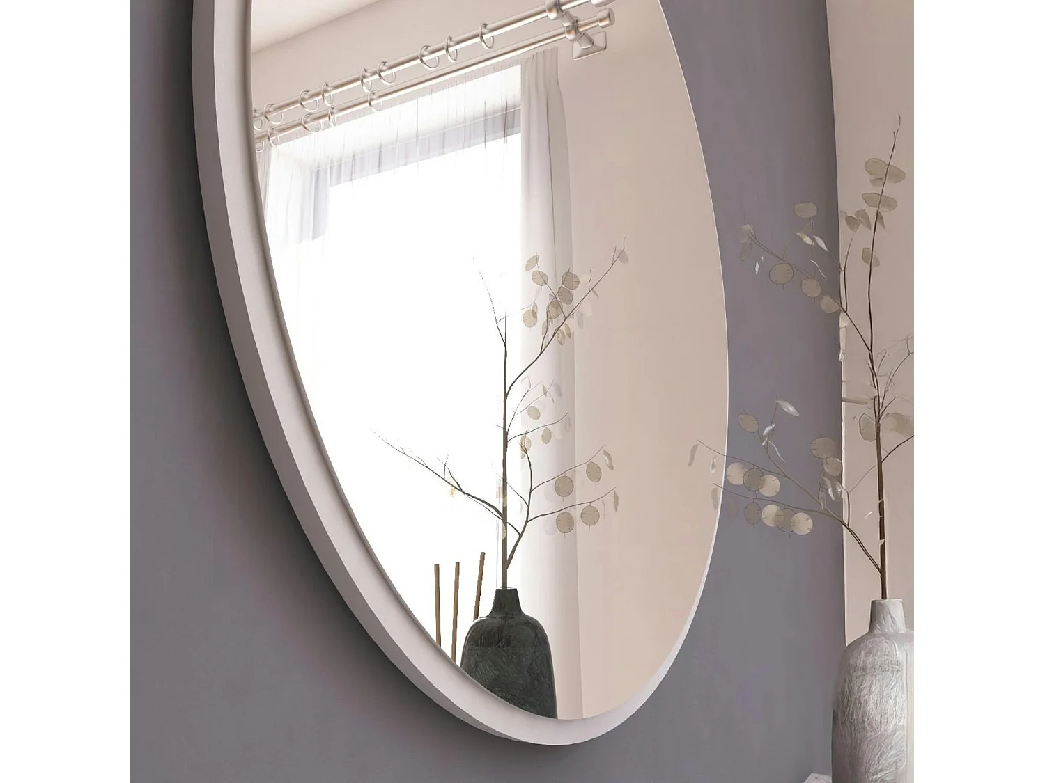 Miroir rond blanc moderne avec fin cadre Ø60 cm CODY