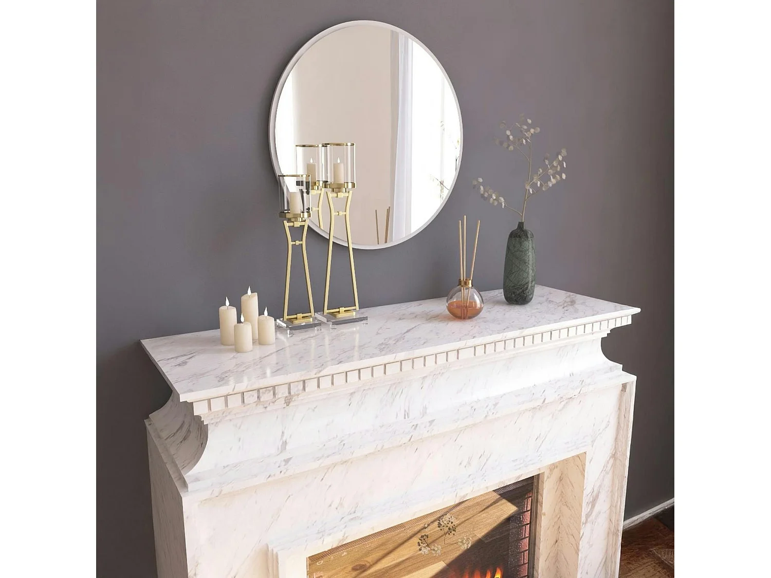 Miroir rond blanc moderne avec fin cadre Ø60 cm CODY