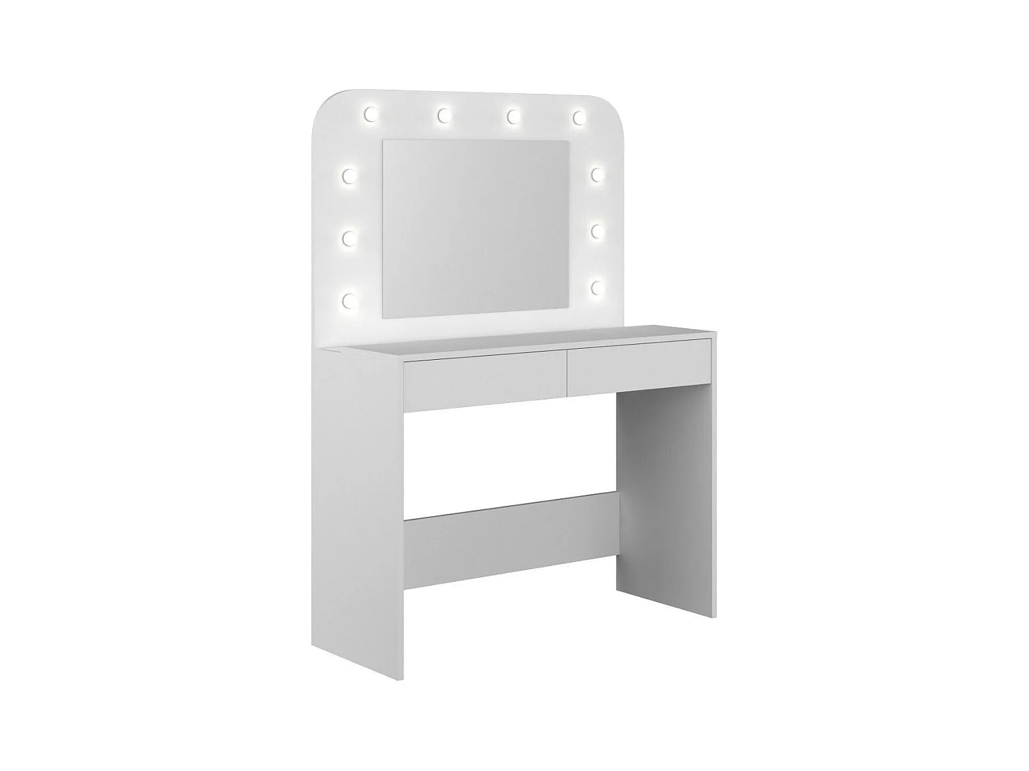 Tocador de maquillaje de 142x100x42 con espejo, 10 luces y almacenaje en blanco Holly
