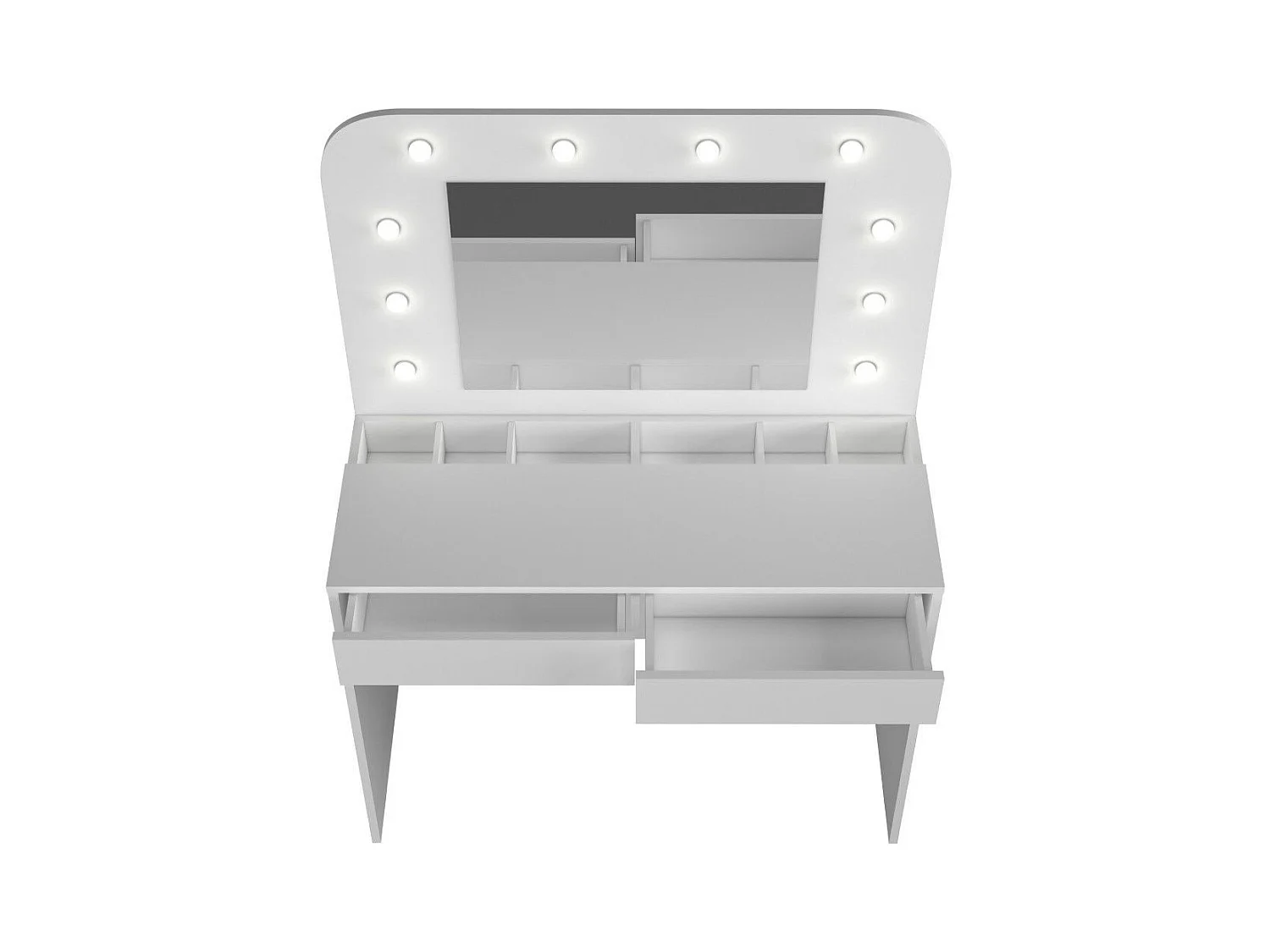 Tocador de maquillaje de 142x100x42 con espejo, 10 luces y almacenaje en blanco Holly